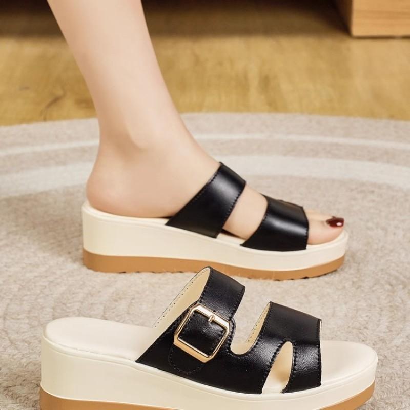 Thick-bottomed Cool Slippers Women's Summer New Women's Breathable Casual Versatile Soft Bottom Non-slip Beach Half Drag