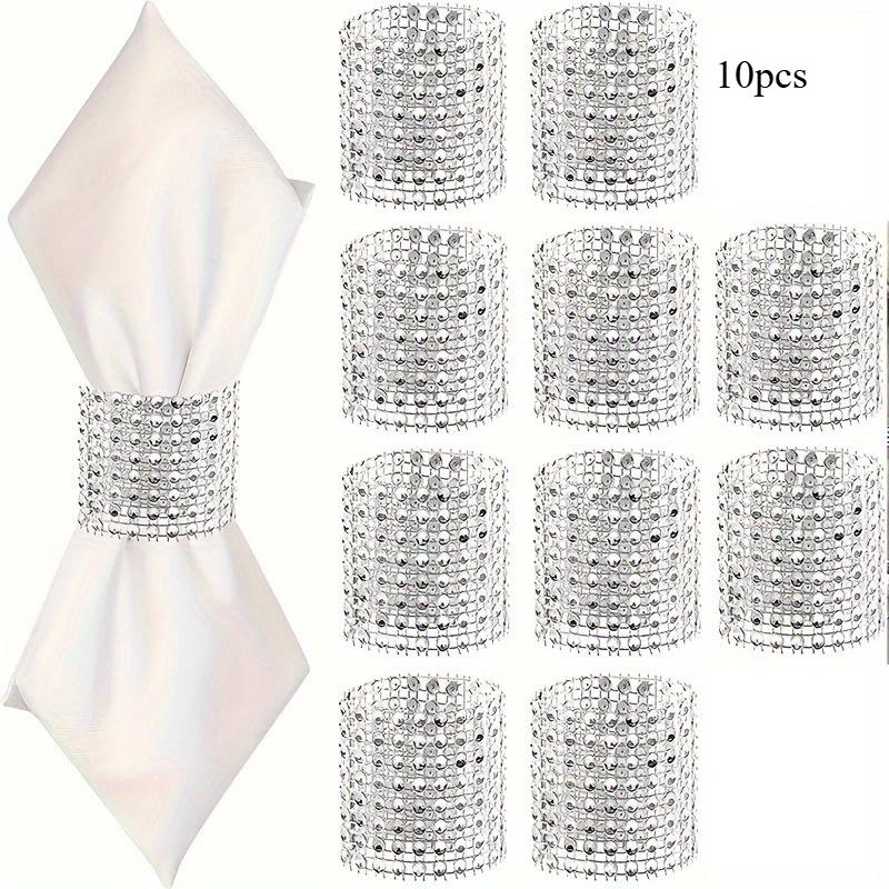 10pcs Elegant Rhinestone Napkin Buckle, Golden Shiny Napkin Ring, for Dining Table Decoration