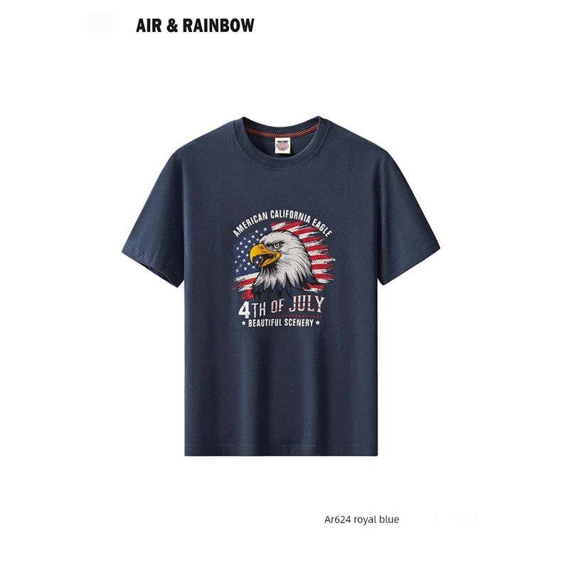 Foreign Trade Export To Domestic Sales Men's Clothing American Vintage Cotton Short Sleeve T-shirt Men's Summer Bottoming Shirt Print T-shirt