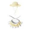 Entryway Geese Display Outfit Set With Matched Hat and Patterned Collar for Country Porch Styling and Shelf Accent