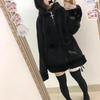 [SDSXZWG] Women's Cat Ear Hoodie, Cute, Subculture Style, Mass-Produced Type, Long Sleeved, Fleece Lined, Thick, Warm, Pockets, Hooded, Y2K Checkered