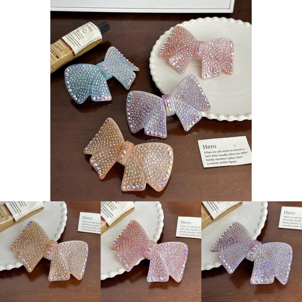 Glamorous Rhinestone Butterfly Knot Hairpin Spring Clip Stylish Acetate Headwear Women For