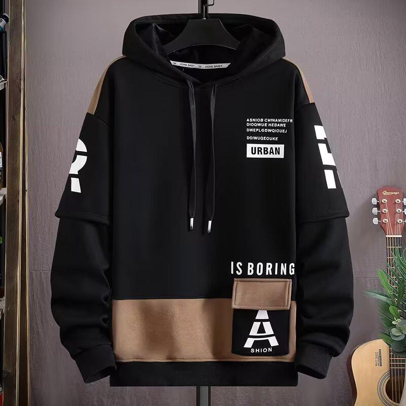 Herren Hoodies Pullover Herren Kapuzenpullover Frühling und Herbst Ins Locker Tide Marke Buchstaben Druck Alleskönner Plus Samt Jacke
