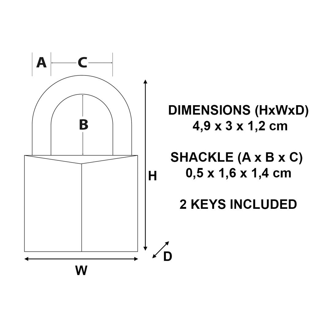 Master Lock Brass Padlock, Key, 30x49x12 mm