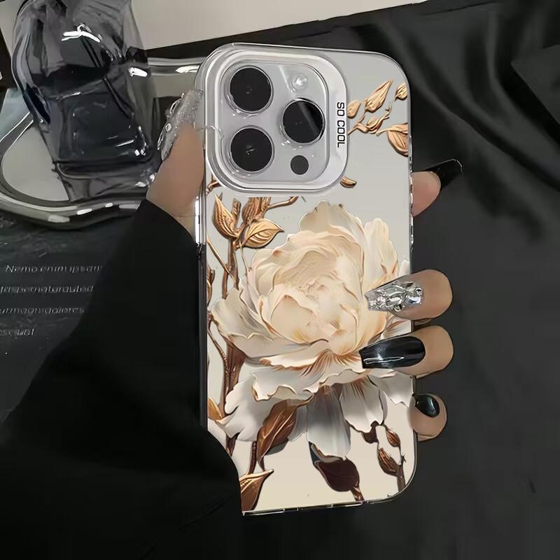 Gold Lotus Flower Electroplate Silver IMD Phone Case For  Mi 14 13 12 13T 14T Pro 11 Lite NE Poco F6 X5 X6 M6 Pro 4G Cover