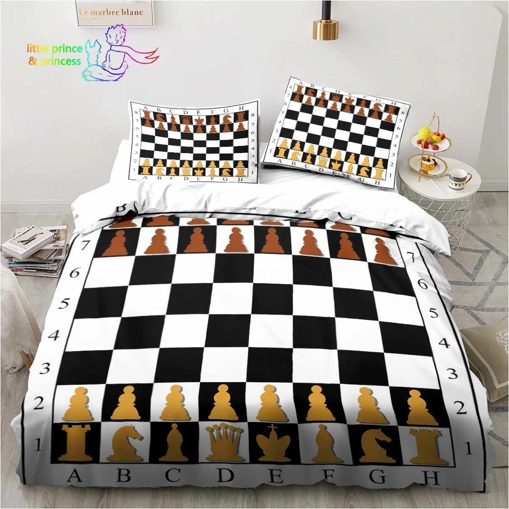 Funny Chess Board Comfortable Duvet Quilt Cover Pillowcase Bedding Set Children Bedroom Decoration Home Textile