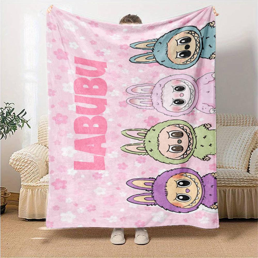 Labubu Blanket Comfortable Suitable for Seaside Couch Bedding for All Seasons Playful Design Unique Gift for Family and Friends Camping