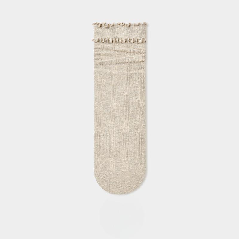 Female Autumn Style Pure Cotton Fungus Border Deodorizing Antibacterial Boneless Tube Stack Socks