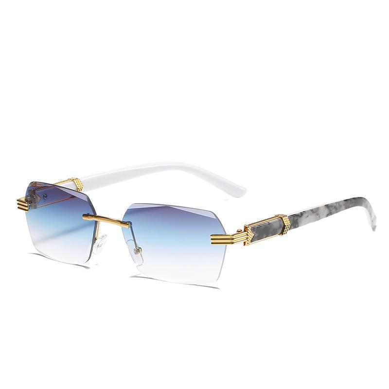 Luxury Rimless Sunglasses Women Fashion Square Sun Glasses Tint Color Printed Leg Men Travel Casual Shades