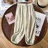 Pantaloni a Quadretti Arlecchino Estivi da Donna in Cotone e Lino Stile Letterario Retrò Sezione Sottile Casual Larghi Pantaloni a Nove Quarti