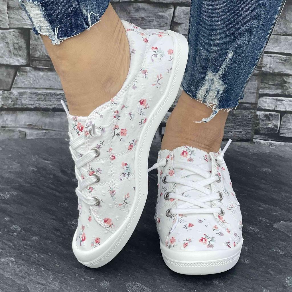 Women'S Floral Sneakers, Fashion Low-Top Casual Sports Shoes, Versatile for All Seasons Lightweight And Comfortable