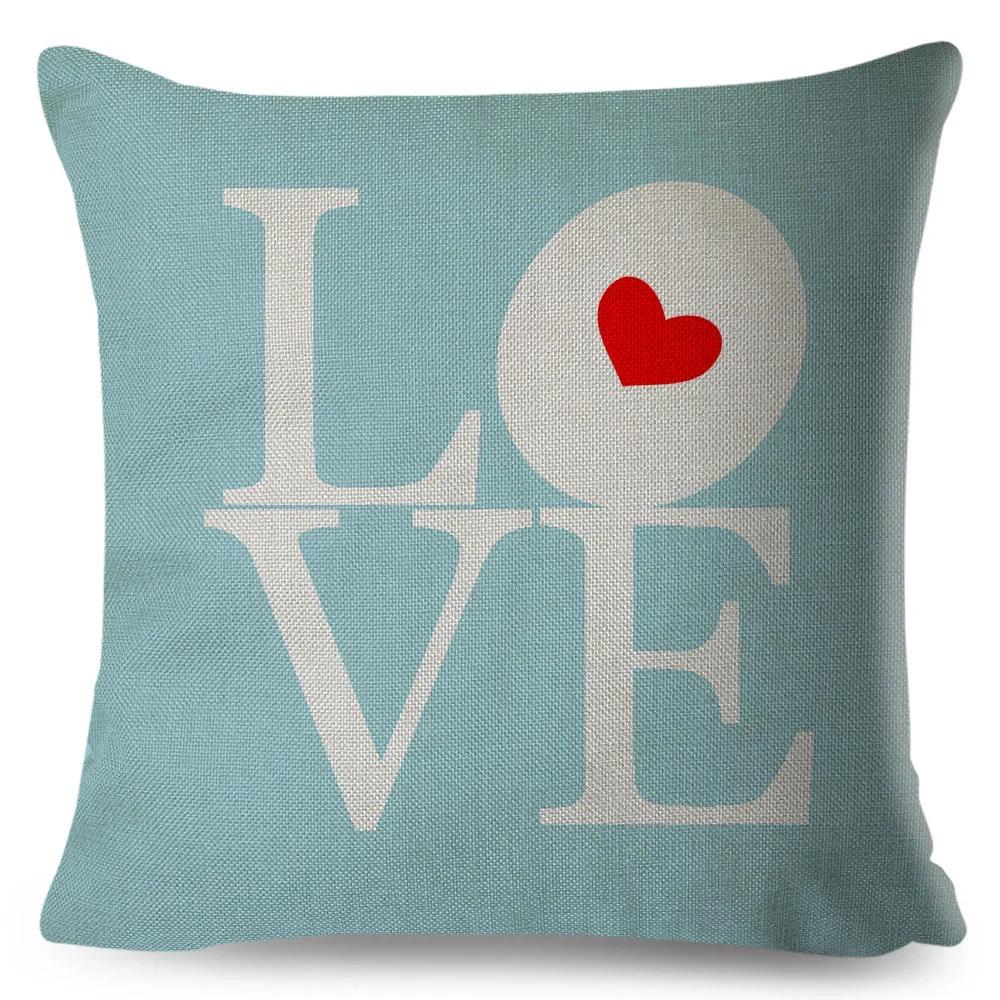 Nordic Style Love Heart Letter Pillowcase Decor Flower Printed Pillow Case for Home Car Sofa Polyester Cushion Cover X