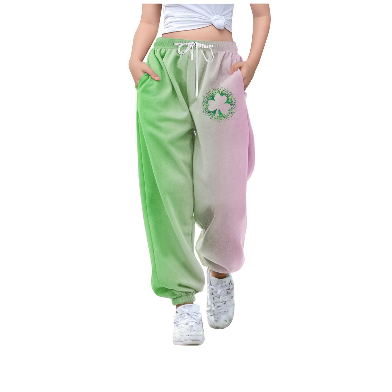 

Kids Sport St. Patrick s Day Printed Gradient Drawstring Pocket Casual Sweatpants Pants 110 рожевий