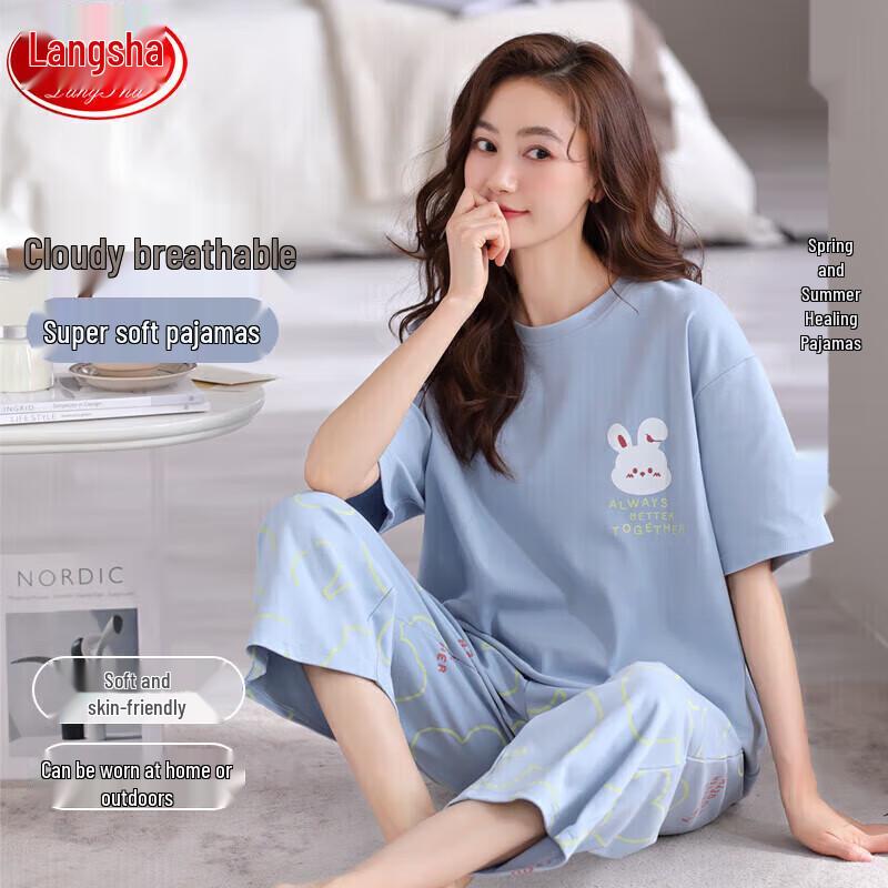 Langsha Women s Summer Short Sleeve Pajama Set XL