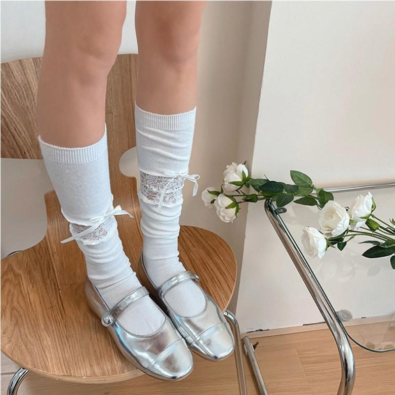 Women Lace Patchwork Calf Sock Knee Length Socks Lacing Up Knee Sock Fashion Mesh Knee Stockings Sexy Mesh Calf Socks
