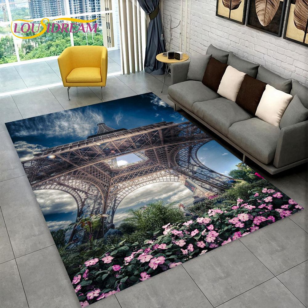 France Paris Eiffel Tower Romantic Art Area Rug,Carpet Rug for Living Room Bedroom Sofa Doormat Kitchen Decor Non-slip Floor Mat