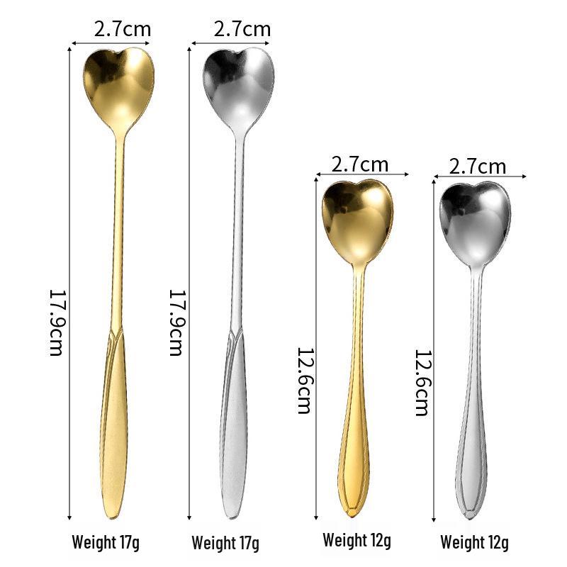 Gold Long Handle Cherry Blossom Stainless Steel Dessert & Coffee Spoon Heart Spoon