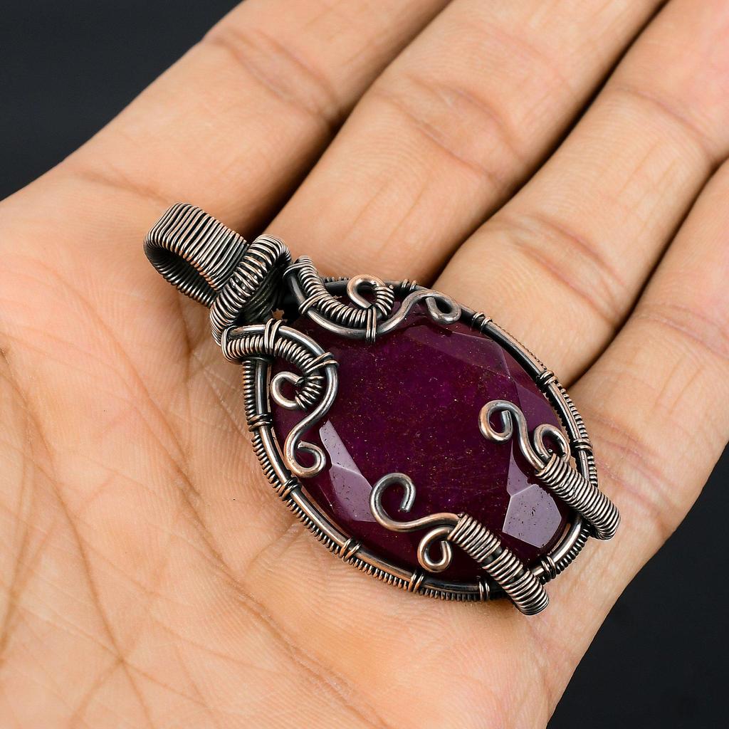 Ruby Pendant Gemstone Jewelry, 999 Copper Wire Wrapped Handmade Pendant, Latest Design Jewelry
