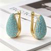 Yanbai Fashion Turquoise Geometric Oval Hoop Earrings with Zirconia - Light Luxury European & American Style