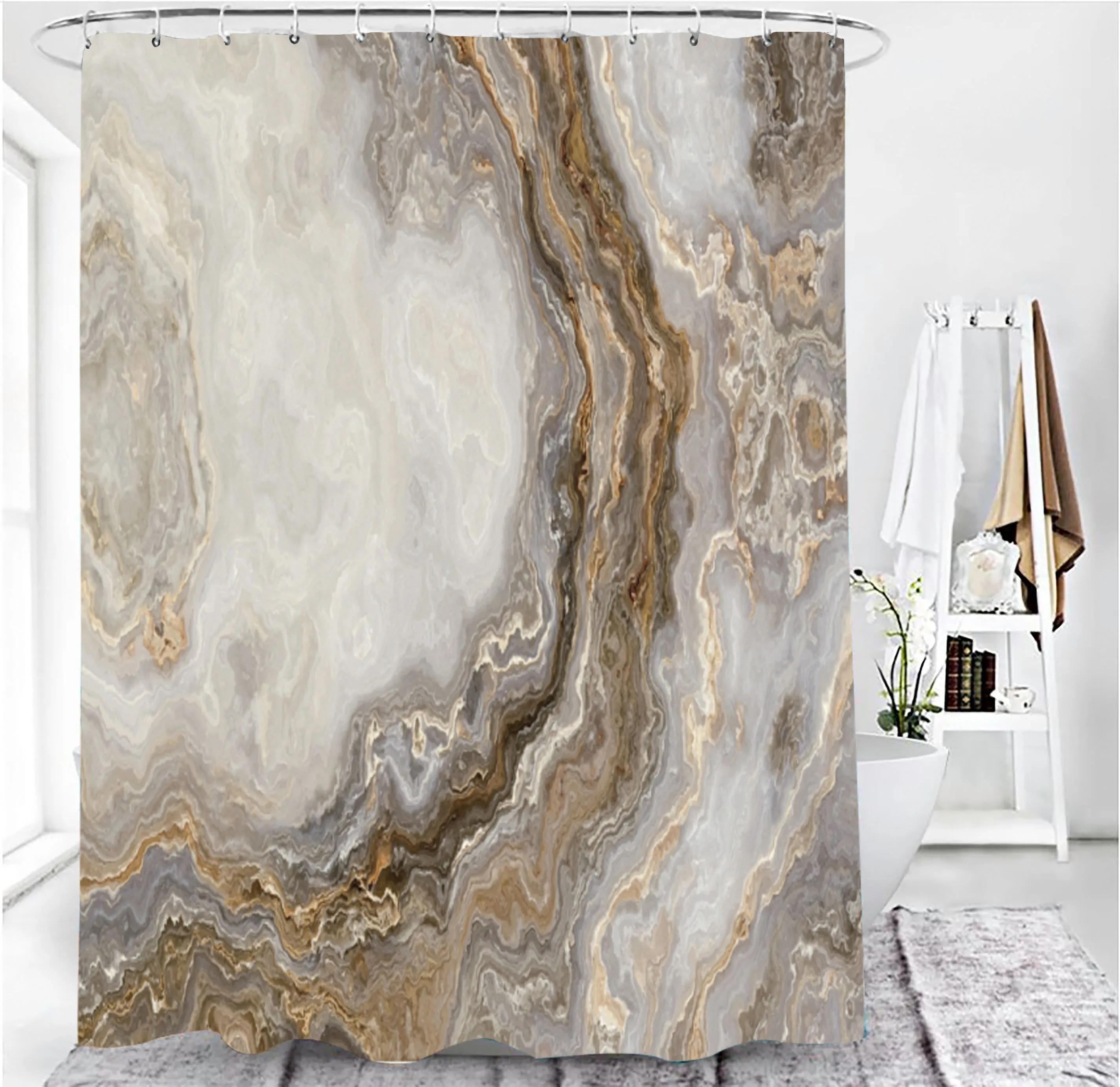 

Marble Shower Curtain Grey Gold White Textured Shower Curtains For Bathroom Abstract Pattern Waterproof Fabric With 12 Pcs Hooks W60H190(CM)-1 Pcs