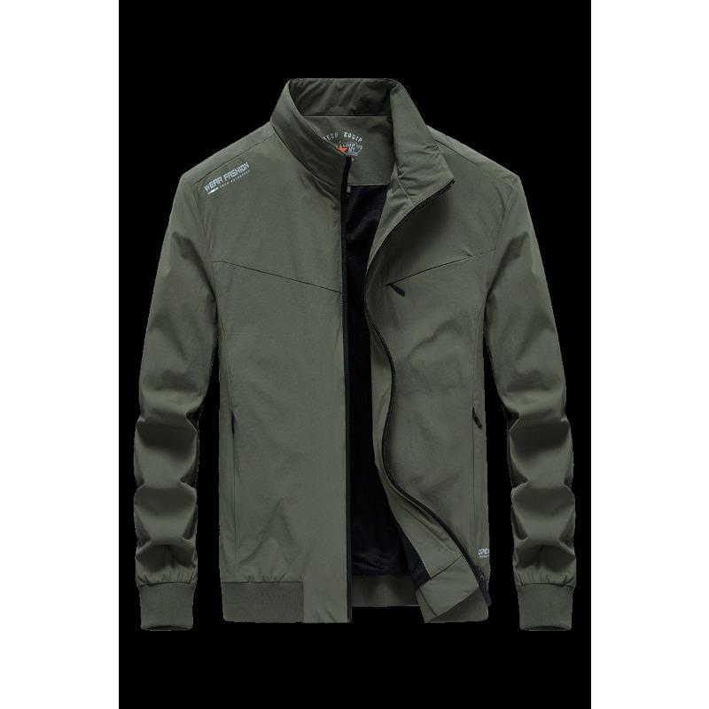 Spring New Men's Thin Outdoor Solid Color Stand-up Collar Jacket, Youth Large Size Casual Coat