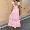 Women's Fashionable Color Square Neck Sleeveless Lace Patchwork Vacation Long Skirt Dress