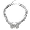 Thick Cuban Link Chain Big Butterfly Necklace For Women Rhinestone Choker Girls Jewelry