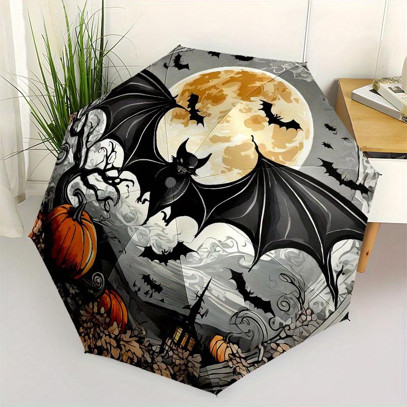 Halloween Bat Full Moon Pumpkin Decorative Sticker Decal for Car Laptop Tablet Phone Case Umbrella, Cute Umbrella with Cute Design, Portable 3-Fold Co