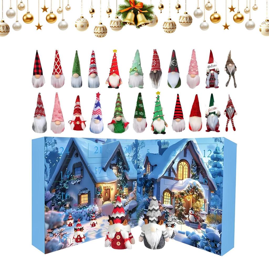 24PCS Countdown Calendar Advent Christmas Gnome 24 Days Countdown Calendar Collectible Home Decor Plush Toys for December