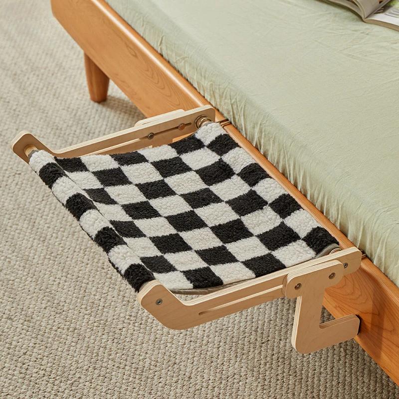 Cat Hammock Window Panel Hanging Bed Wooden Assembly Pet Mat Adjustable Snap-on Legs Window Panel Mounted Cats Hammock
