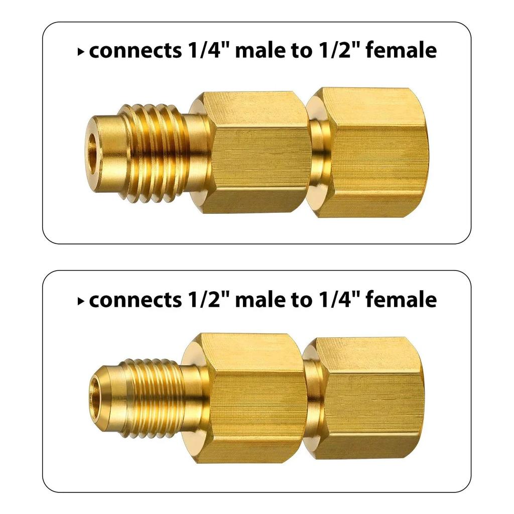 4PCS R134A Brass Refrigerant Tank Adapter To R12 Fitting Adapter 1/2" Female X 1/4" Flare Male Adaptor Valve Core Adapter