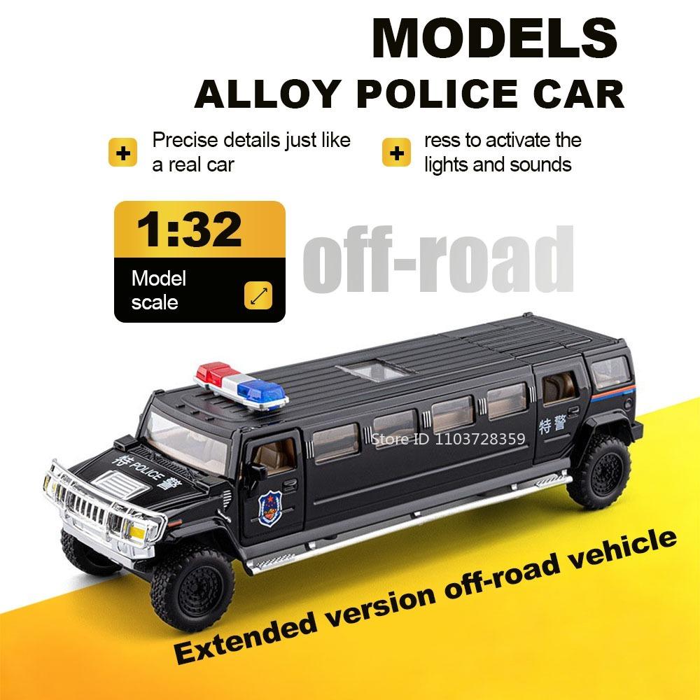1:32 Police Model Toy Off-road Cars Metal Diecast Doors Opened Pull Back Sound Light Miniature Toys for Children Edutainment