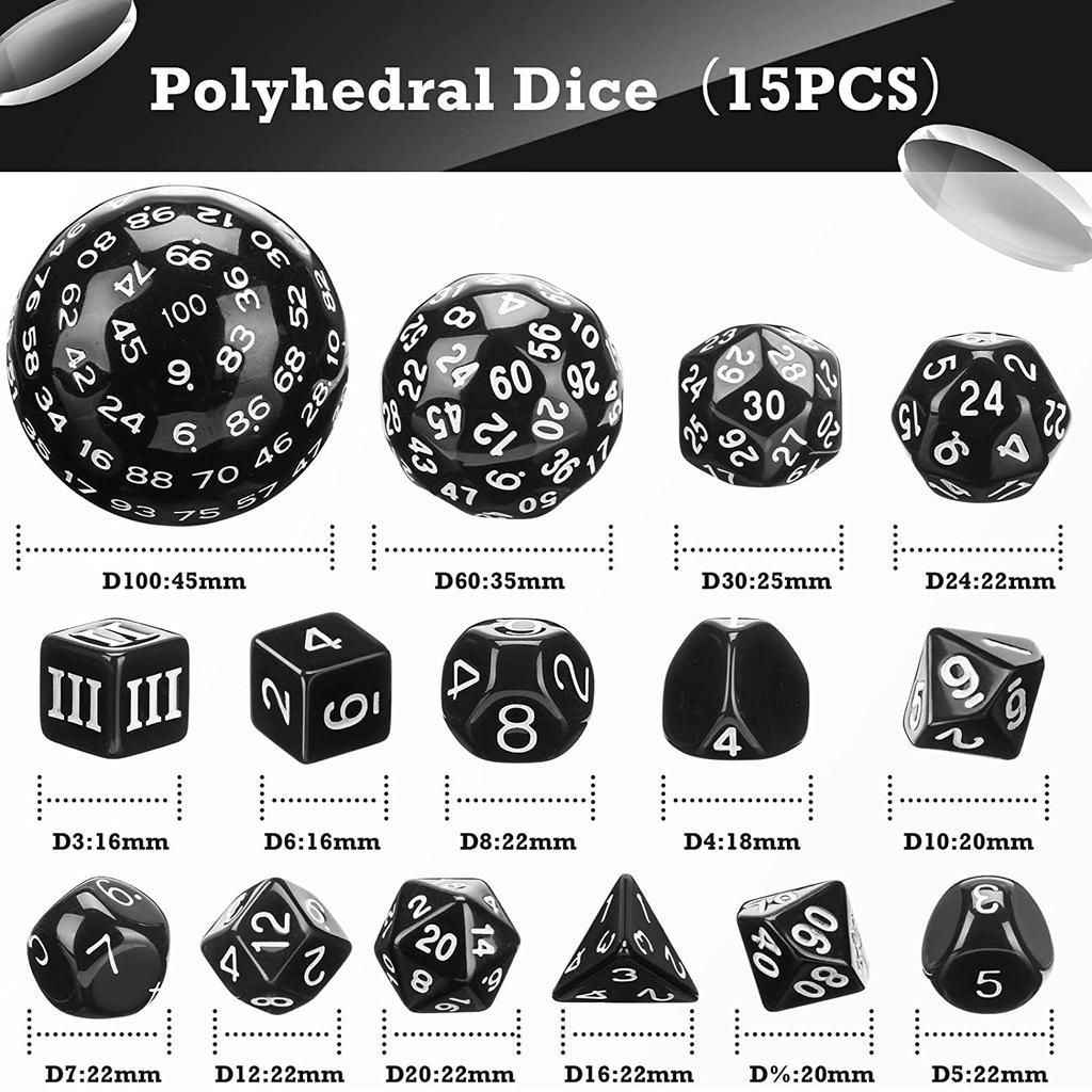 15 Teile/satz Polyedrische Würfel D3-D100 Sphärische RPG Komplette DND Opaque Schwarz 100 Seiten Würfel Rolle Spielen Tisch Party Brettspiel