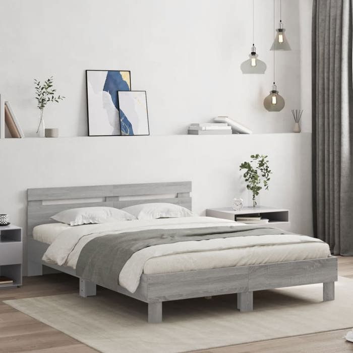 VidaXL Bed Frame with Headboard Sonoma Grey 140x190 Cm 3207439