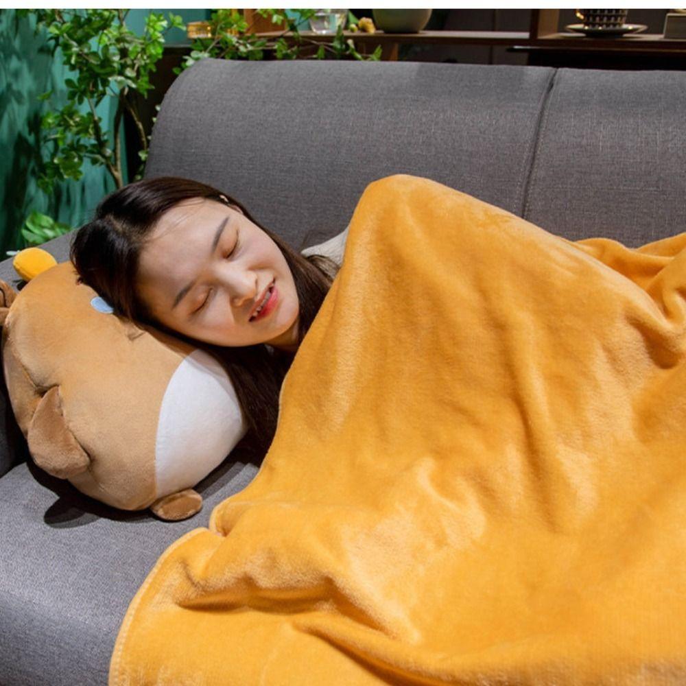 Cute Cartoon Capybara Pillow with Blanket 3 in 1 Napping Car Pillow with Hand Warmer Leg Cover Warm Blanket Office Gift