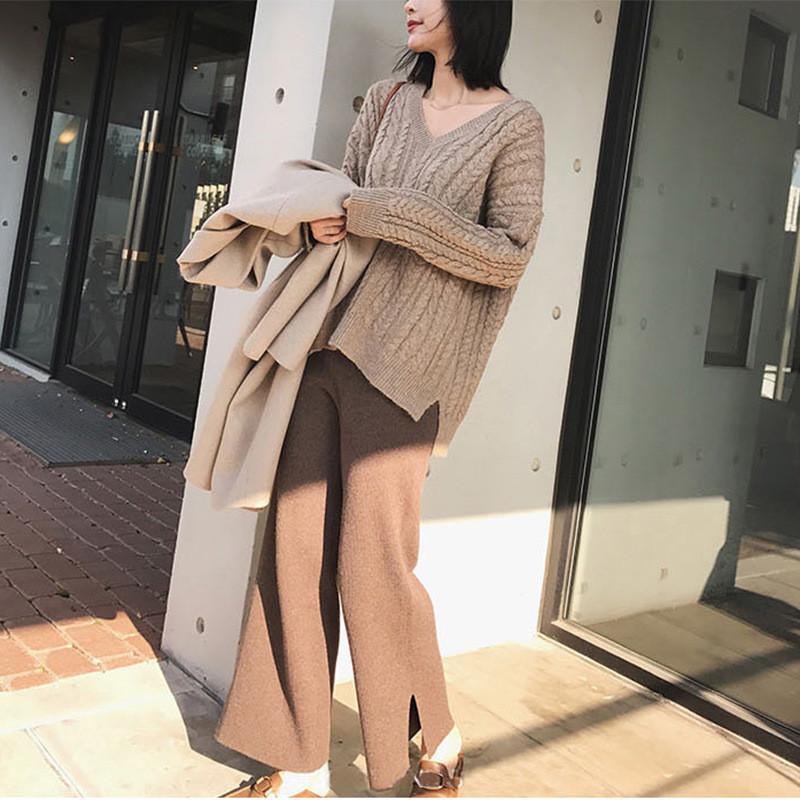 Pantalones de punto de pierna ancha Mujer Invierno Cintura alta con  hendidura lateral Retro Estilo coreano Casual Holgado Oficina Femal  Pantalones de talla grande comprar a buen precio — entrega gratuita, reseñas