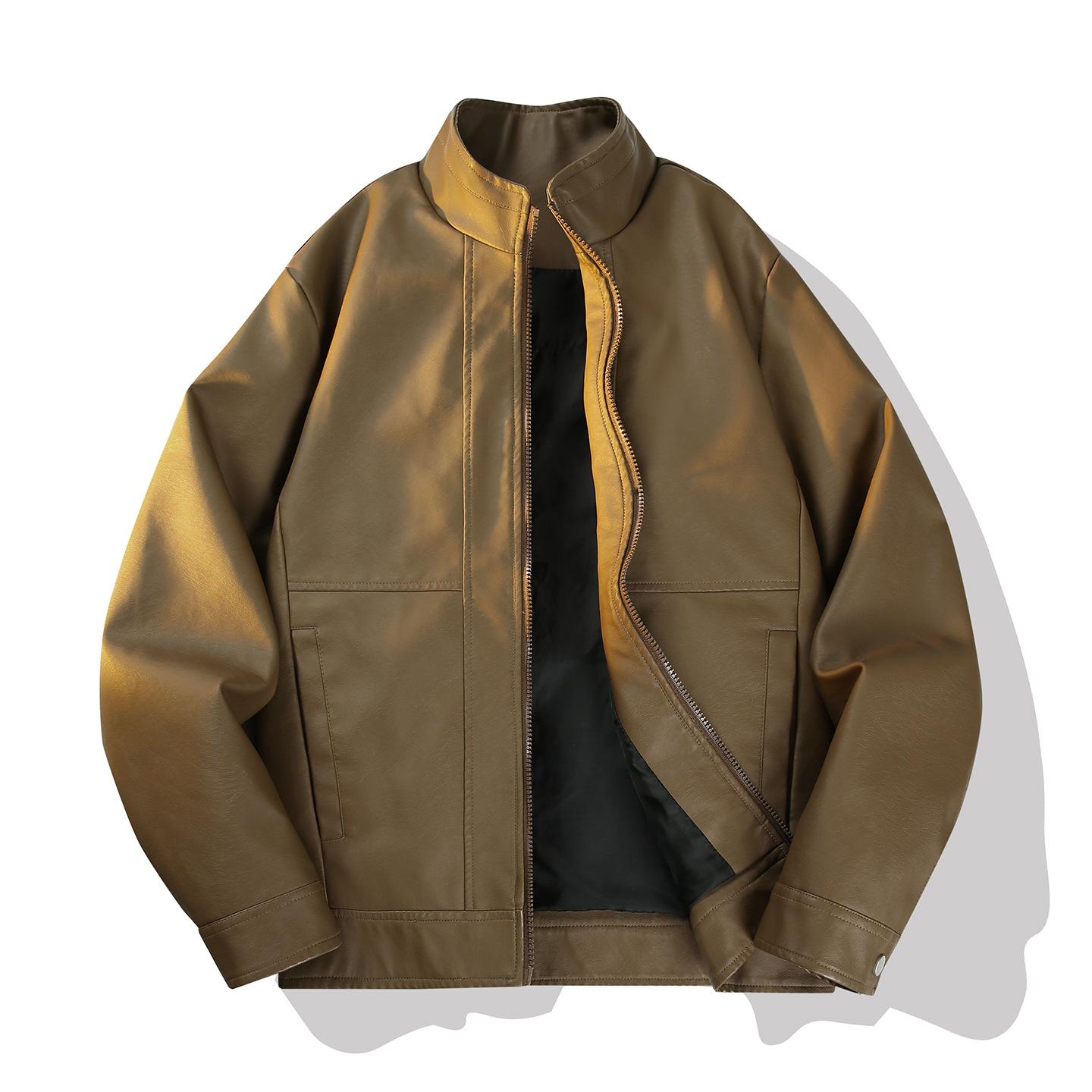 

2025 New Jacket Men s Leather Jacket Stand Collar Loose Casual American Top Versatile Jacket for Women s Couples XXXL верблюд
