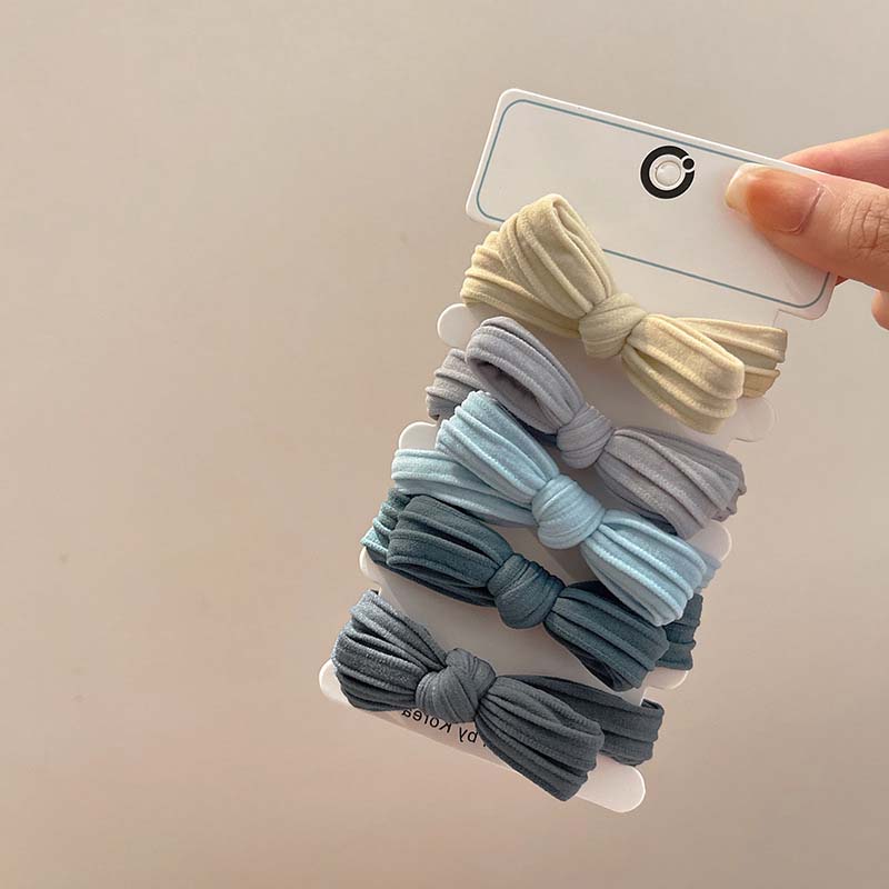 5 Stück/Set Schleifen-Scrunchies Haarseil Kinder Einfarbig Ohne Beschädigung Elastischer Pferdeschwanzhalter Gummiband Kleinkind Mädchen Kopfschmuck