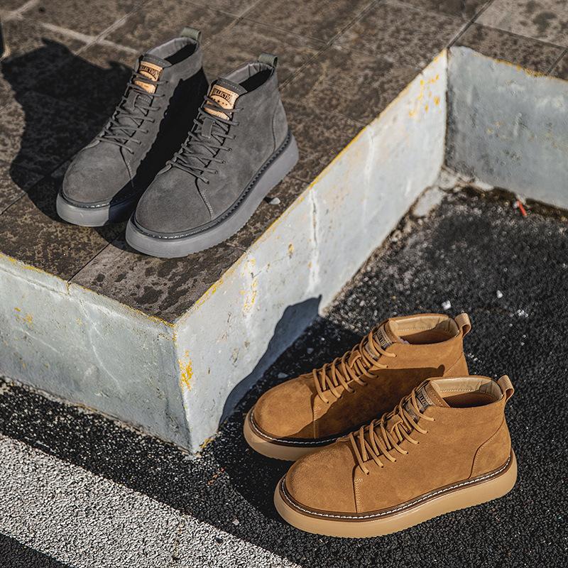 Workwear Short Boots  Winter New Leather Men's Shoes Thick soled Casual Shoes Retro British Style Versatile Board Shoes