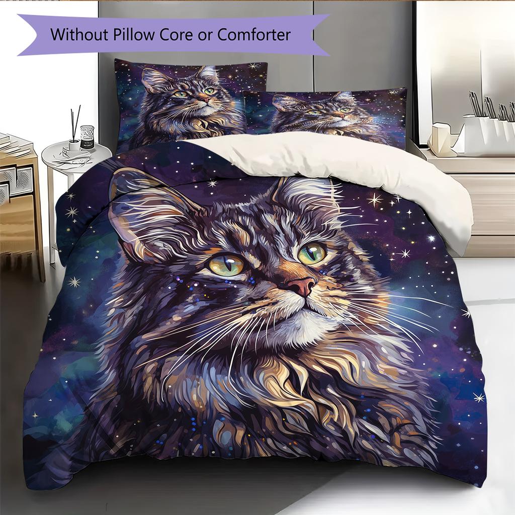 Beautiful Maine Coon Pattern Bedding Home Decoration Birthday Gift (1 * duvet cover + 2 * pillowcase, without core)