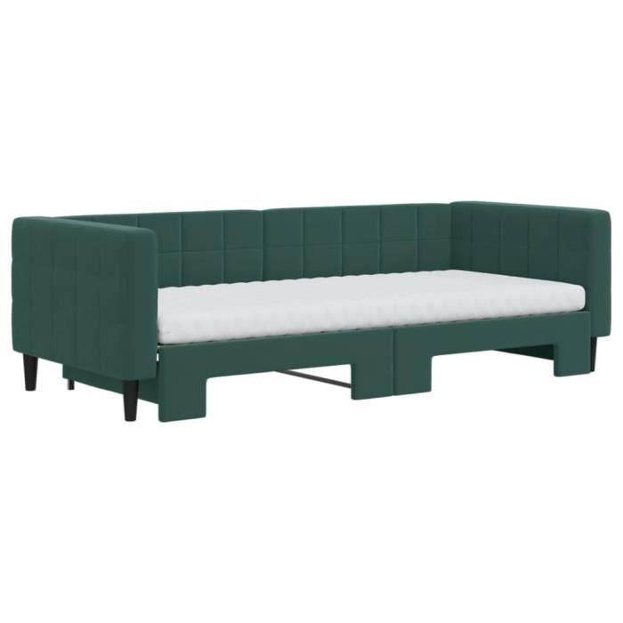 VidaXL Lit de jour avec gigogne et matelas vert foncé 90x200cm velours 3196717