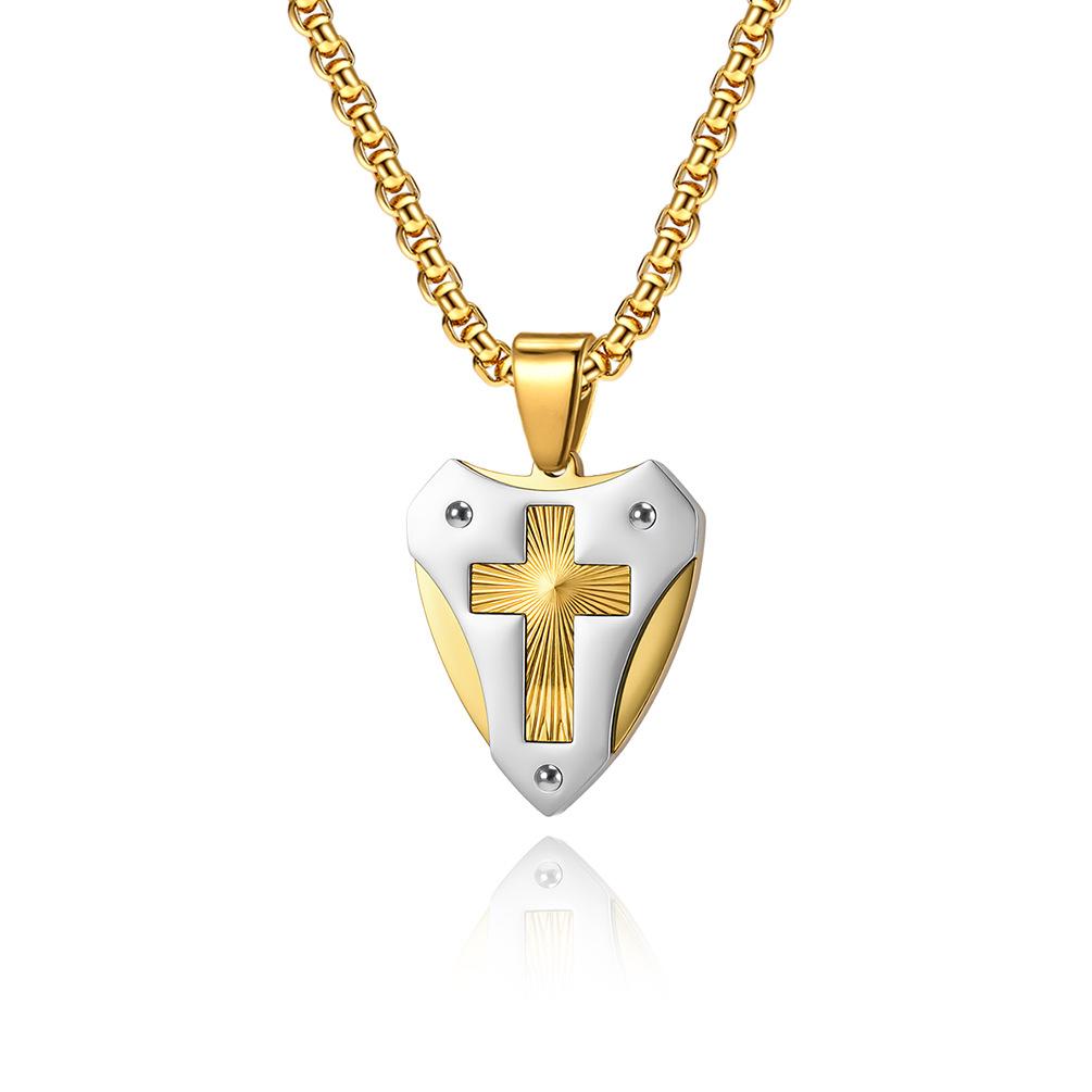 Pendant Necklace Men's Mechanical Style Shield Folding Fan Texture Two-Color Couple Pendant Sweater Chain