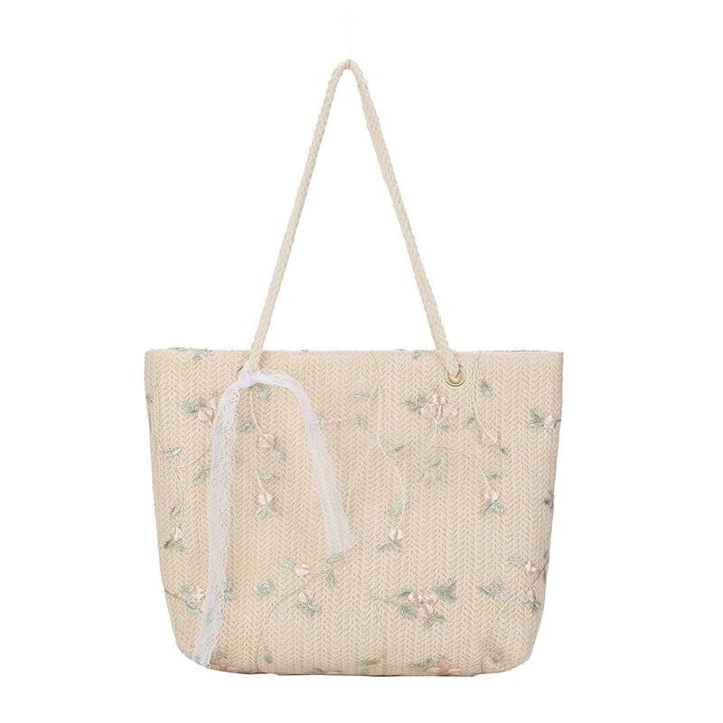 

Соломенная сумка женская летняя новая свежая и простая кружевная плетеная сумка с цветочным узором в иностранном стиле пляжная сумка через плечо