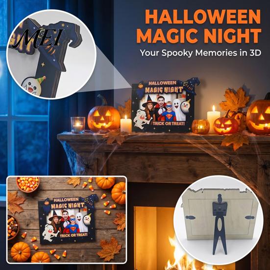 Wooden Picture Holders Halloween Photo Frame, Double Layer Wood Tabletop Holder, Autumn Party Decor Creative Display Stand for Home Holiday Frames