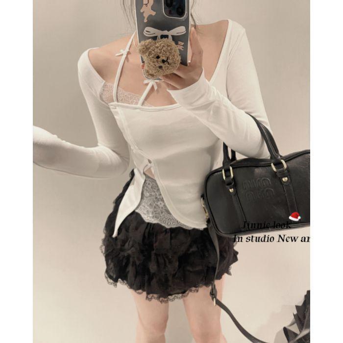 Spicy Girl One-Shoulder Irregular Lace Halter Top