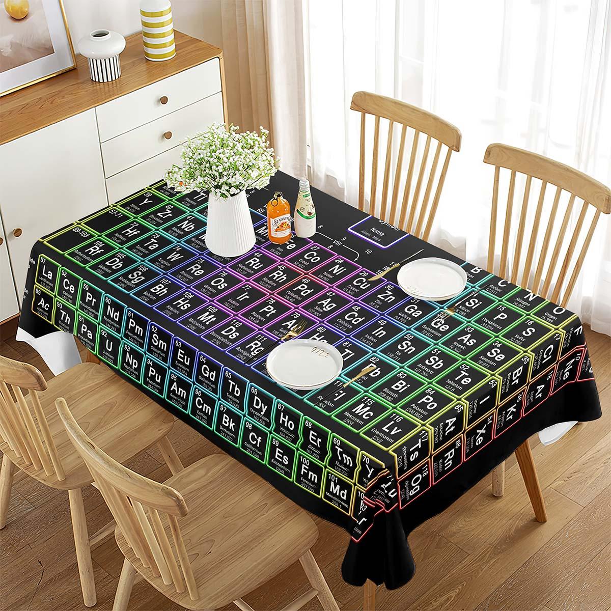 Periodiek Systeem van Elementen Rechthoekig Tafelkleed Scheikunde Thema Creatieve Tafelkleed Decoraties voor Keuken Eetkamer Feest 140x140cm