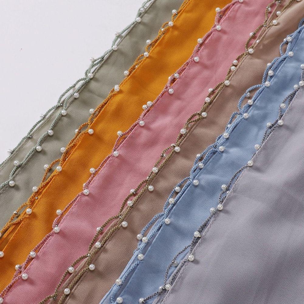 Chiffon Wraps Shawl Pearls Ethnic Style Scarf Luxury Malaysia Headscarf  Female
