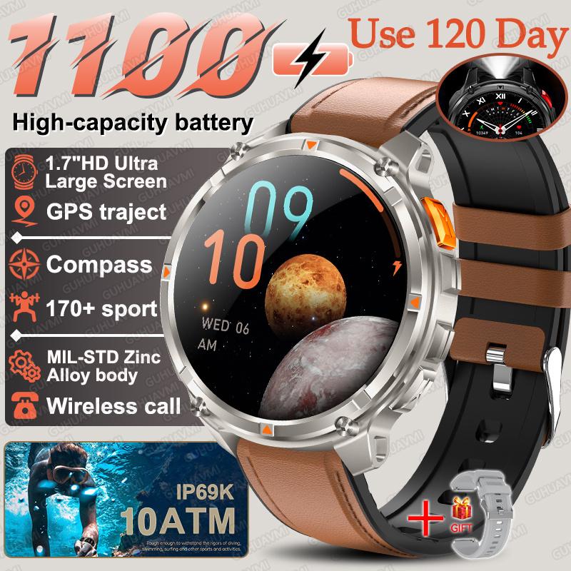 New Military 1100mAh Big Battery Outdoor Smart Watch Men GPS Path Compass 10ATM Waterproof Call AMOLED HD Sport Smartwatch