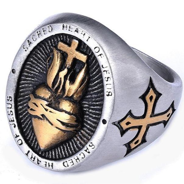 Vintage Cross Heart Shaped Stainless Steel Ring Jewelry