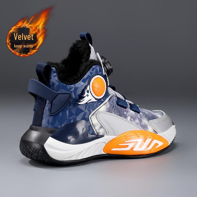 Boys' Winter 2025 Velvet-Lined Cotton Sneakers - Trendy Leather Surface for School Sports